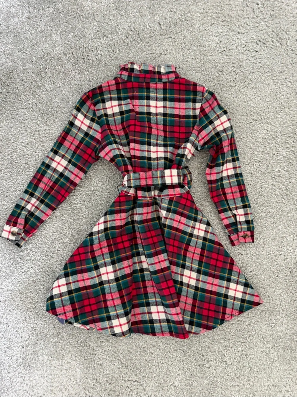 Kiel James Patrick Red Green White Plaid Button-Front Dress with Tie